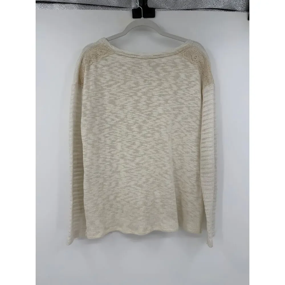 Anthropologie One September Women Long Sleeve Top Size L Cream Crochet Trim Boho